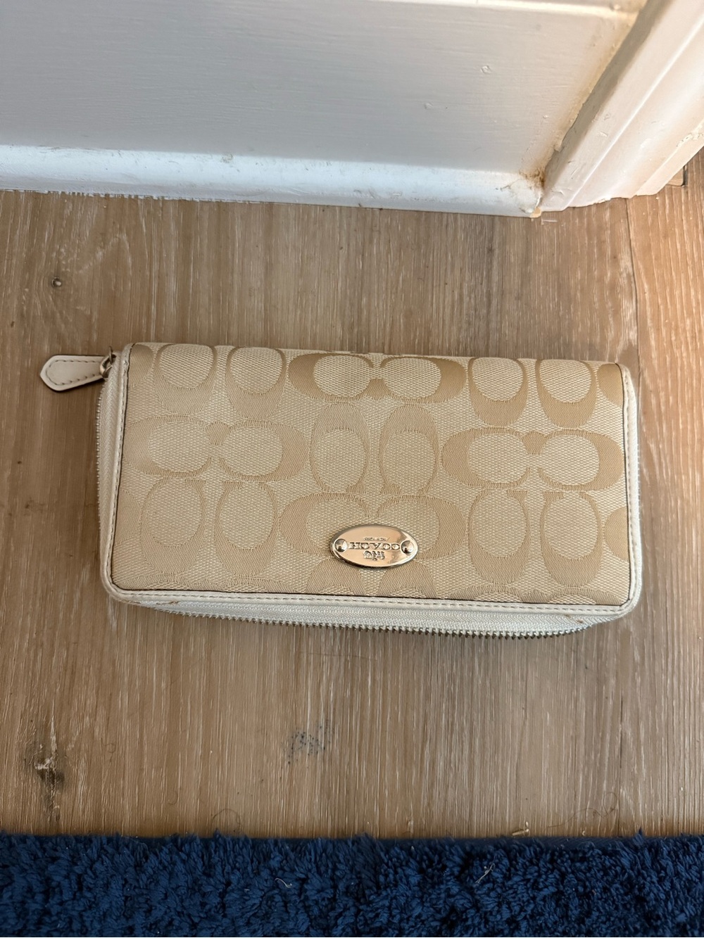 Coach Signature Zip Around Wallet in Beige
